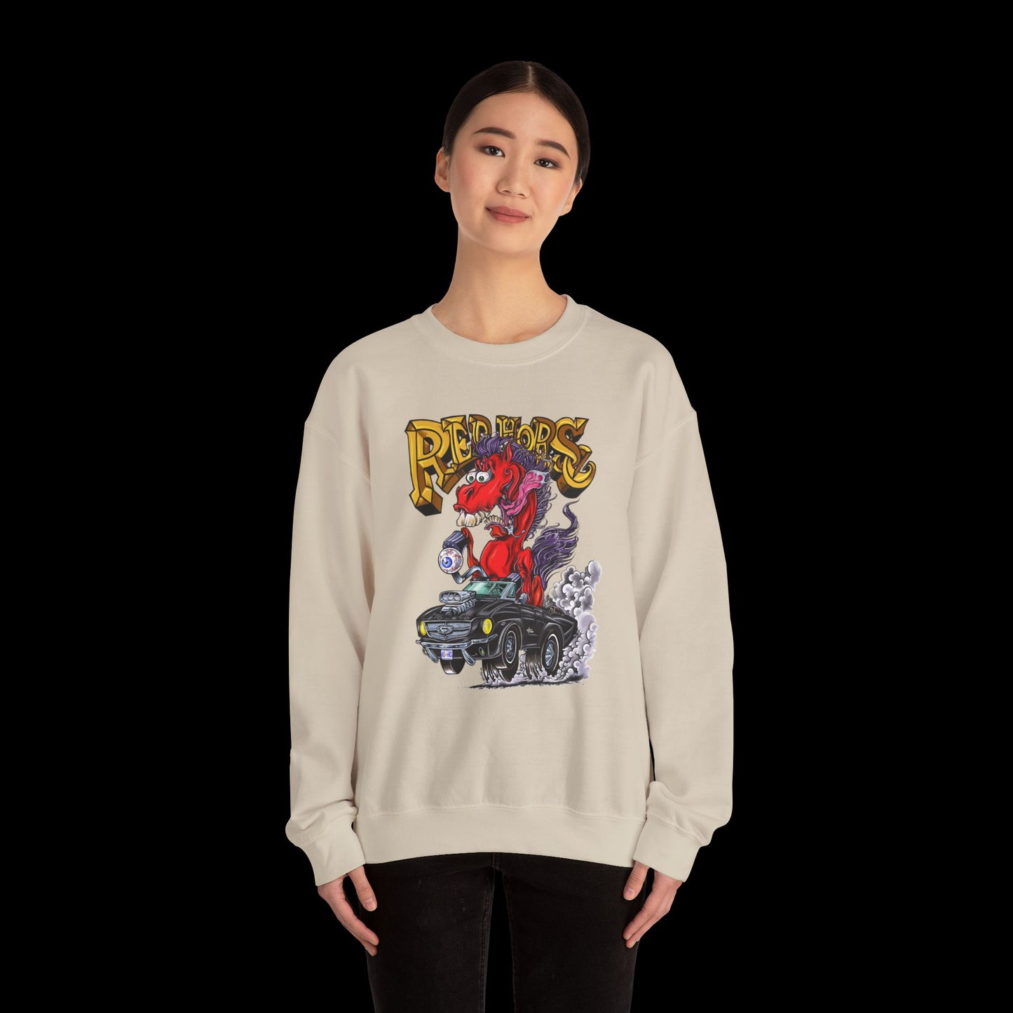 Sweatshirt - Crewneck "Red Horse Cartoon"